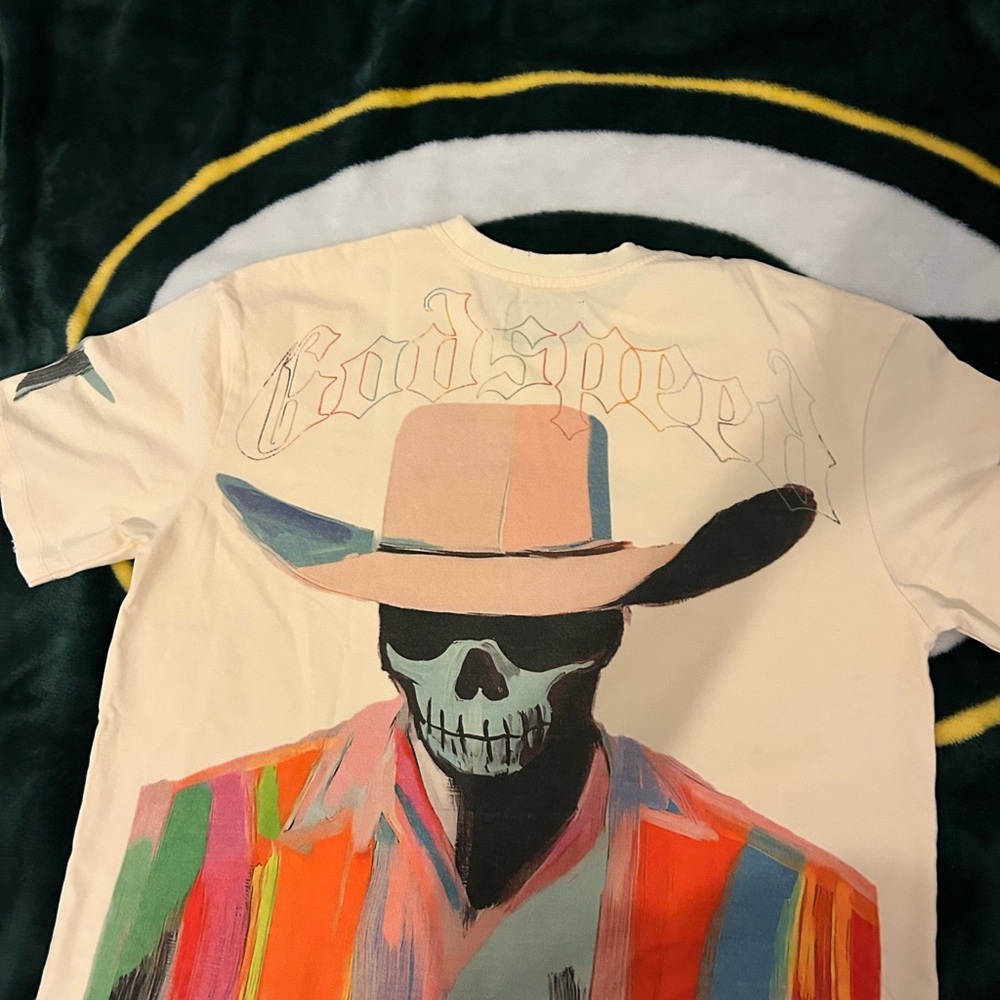 Men's Cream Graphic Tee with Colorful Cowboy Skull